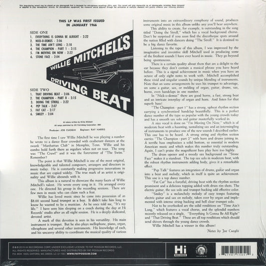 Willie Mitchell : Willie Mitchell's Driving Beat (LP, Mono, RE, Blu)