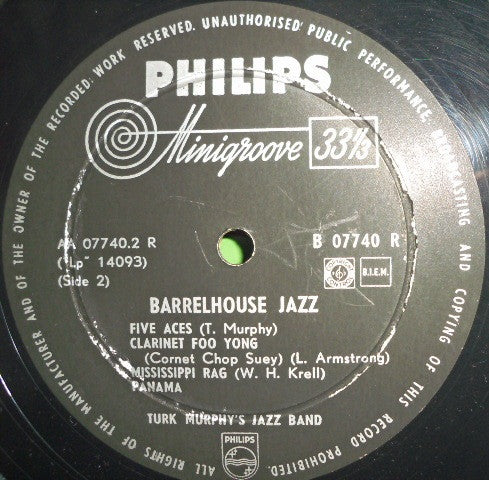 Turk Murphy And His Jazz Band* : Barrelhouse Jazz (10")