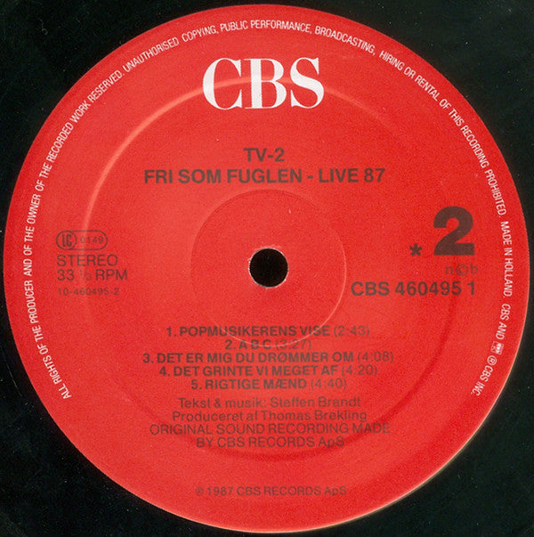 tv•2* : Fri Som Fuglen - Live 87 (2xLP)