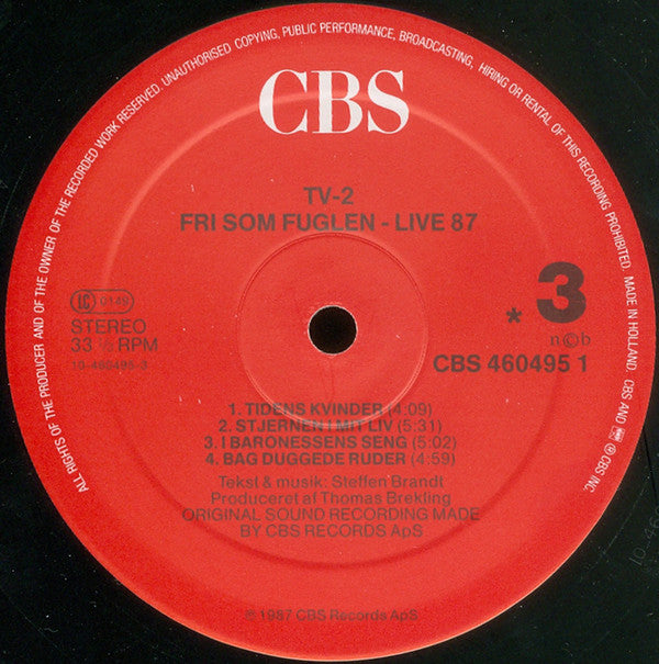 tv•2* : Fri Som Fuglen - Live 87 (2xLP)