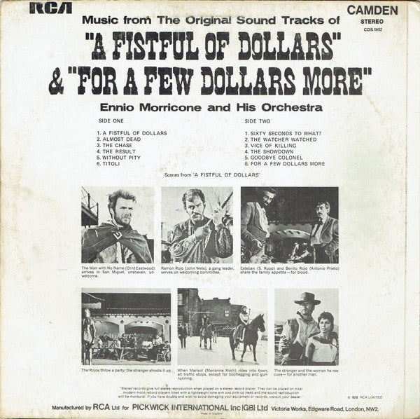 Ennio Morricone And His Orchestra* : Music From The Original Sound Tracks Of "A Fistful Of Dollars" & "For A Few Dollars More" (LP, Comp, RE)