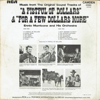 Ennio Morricone And His Orchestra* : Music From The Original Sound Tracks Of "A Fistful Of Dollars" & "For A Few Dollars More" (LP, Comp, RE)