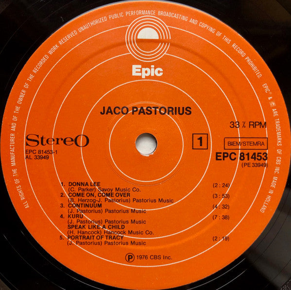 Jaco Pastorius : Jaco Pastorius (LP, Album)