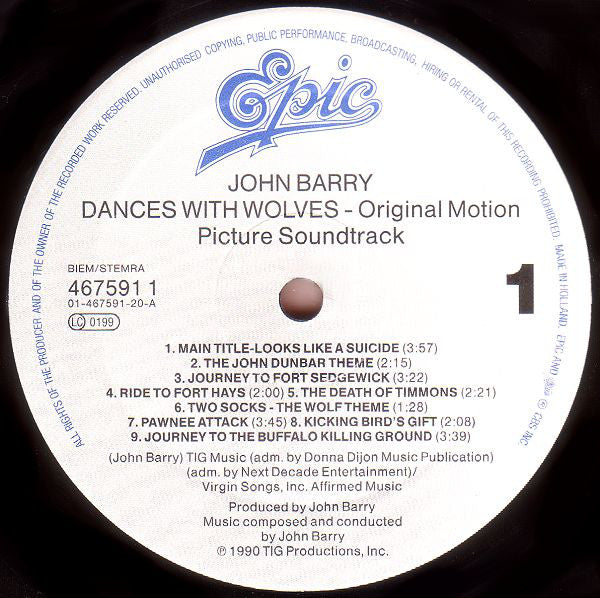 John Barry : Dances With Wolves (Original Motion Picture Soundtrack) (LP, Album)