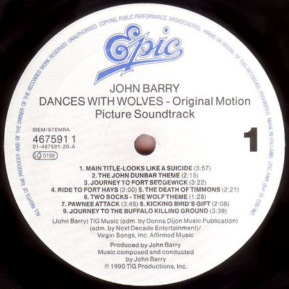 John Barry : Dances With Wolves (Original Motion Picture Soundtrack) (LP, Album)