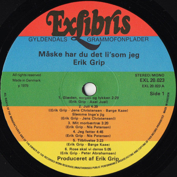 Erik Grip : Måske Har Du Det Li'Som Jeg (LP, Album, RE)