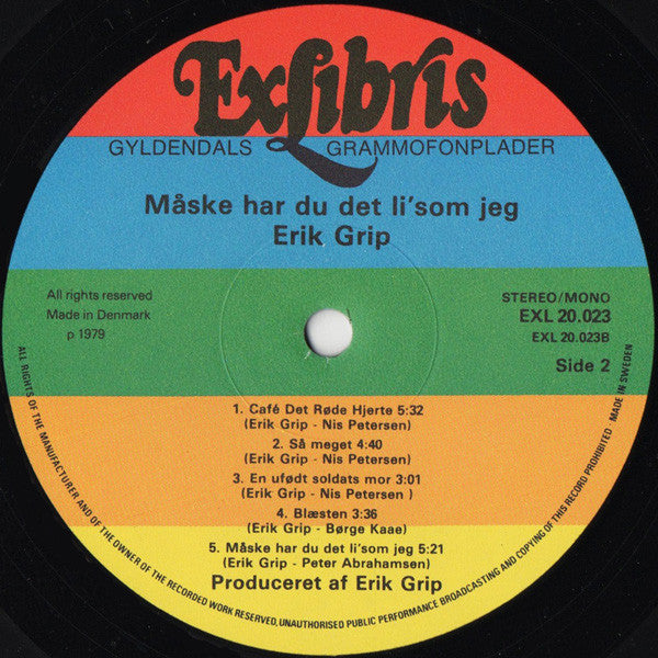 Erik Grip : Måske Har Du Det Li'Som Jeg (LP, Album, RE)