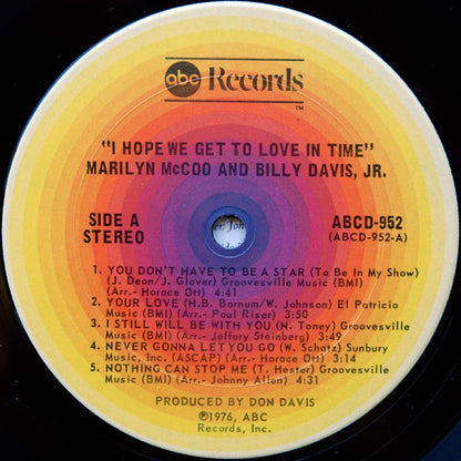 Marilyn McCoo & Billy Davis, Jr.* : I Hope We Get To Love In Time (LP, Album, Pit)
