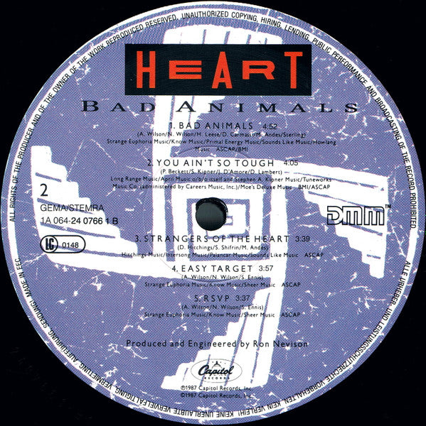 Heart : Bad Animals (LP, Album)