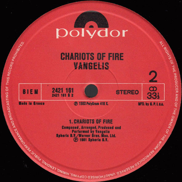 Vangelis : Chariots Of Fire (LP, Album)
