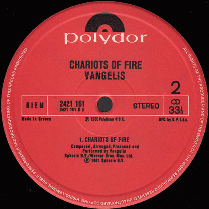 Vangelis : Chariots Of Fire (LP, Album)