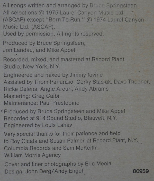 Bruce Springsteen : Born To Run (LP, Album, RE, Gat)