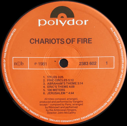 Vangelis : Chariots Of Fire (LP, Album)