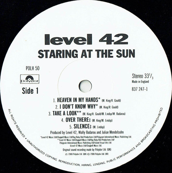 Level 42 : Staring At The Sun (LP, Album, Sle)