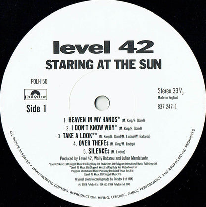 Level 42 : Staring At The Sun (LP, Album, Sle)