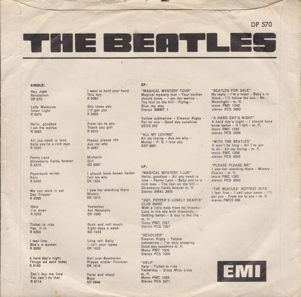 The Beatles : Hey Jude / Revolution (7", Single, Mono, Por)