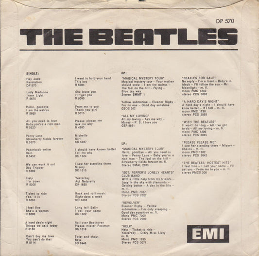 The Beatles : Hey Jude / Revolution (7", Single, Mono, Por)