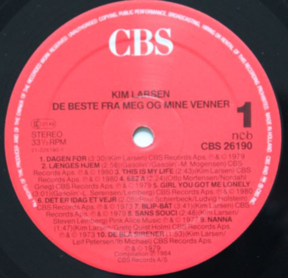 Kim Larsen : De Beste Fra Meg Og Mine Venner (LP, Comp, RP)
