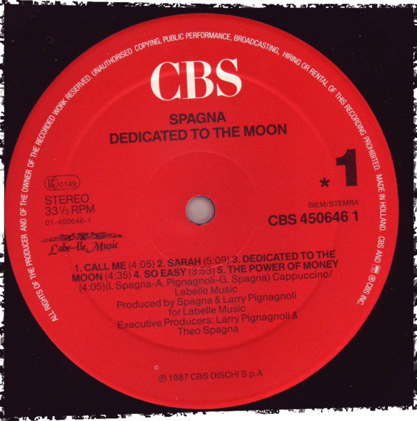 Spagna* : Dedicated To The Moon (LP, Album)