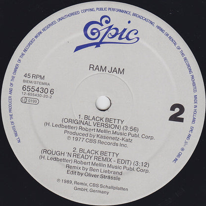 Ram Jam : Black Betty (Remix) (12", Maxi)
