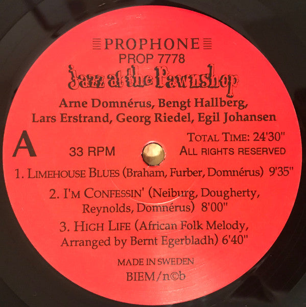 Arne Domnérus, Bengt Hallberg, Georg Riedel, Egil Johansen + Lars Erstrand : Jazz At The Pawnshop (2xLP, Album, RE, Gat)