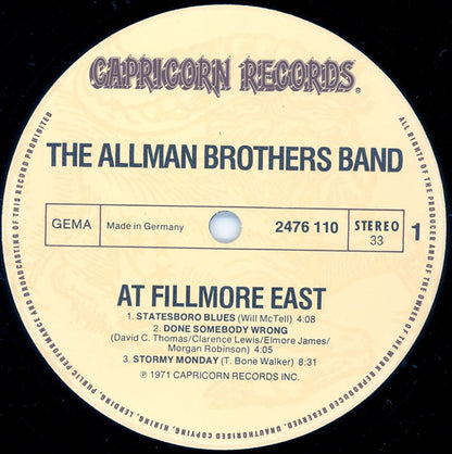 The Allman Brothers Band : The Allman Brothers Band At Fillmore East (2xLP, Album, RE)