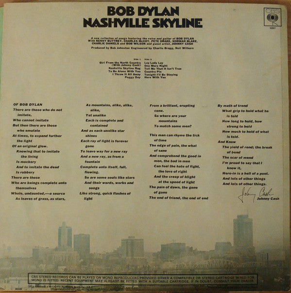 Bob Dylan : Nashville Skyline (LP, Album, RE)