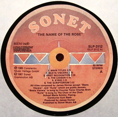 James Horner : The Name Of The Rose (LP, Album)