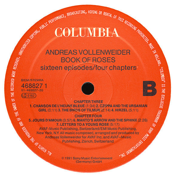Andreas Vollenweider : Book Of Roses (Sixteen Episodes / Four Chapters) (LP, Album)