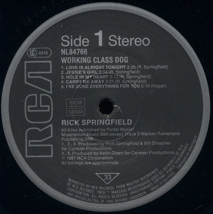 Rick Springfield : Working Class Dog (LP, Album, RE)