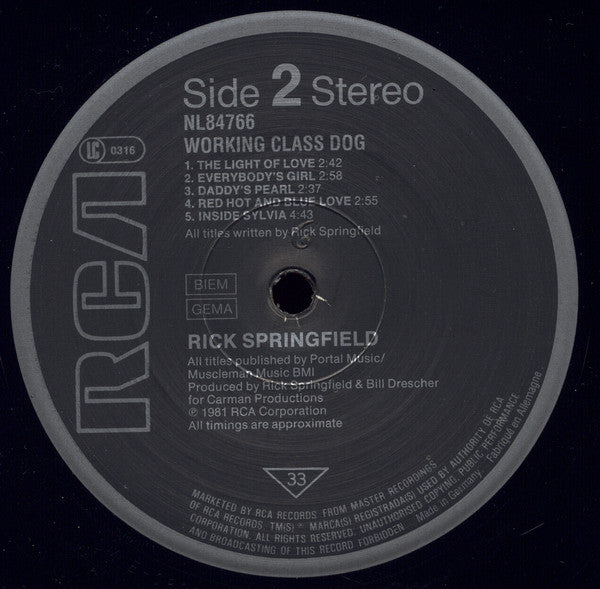 Rick Springfield : Working Class Dog (LP, Album, RE)