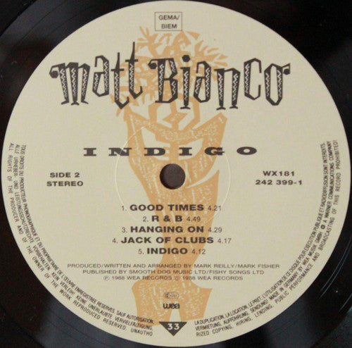 Matt Bianco : Indigo (LP, Album, RSA)