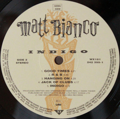 Matt Bianco : Indigo (LP, Album, RSA)