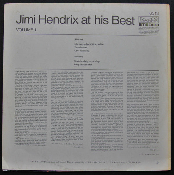 Jimi Hendrix : Jimi Hendrix At His Best (Volume 1) (LP, Album)
