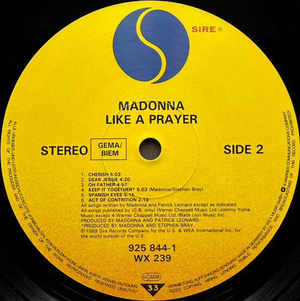 Madonna : Like A Prayer (LP, Album, RSA)