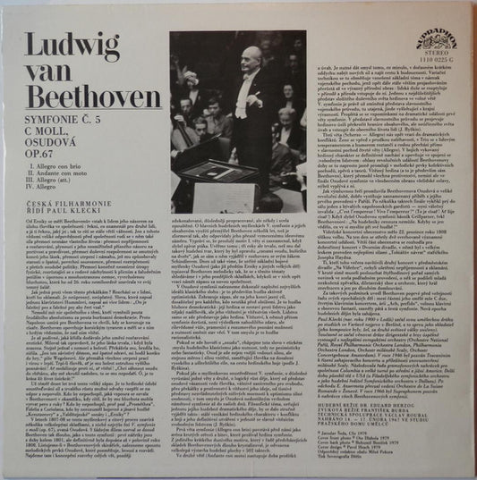 Ludwig van Beethoven - The Czech Philharmonic Orchestra, Paul Kletzki : 5·Symfonie C Moll Osudová (LP, Album, RP)