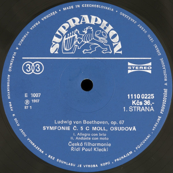 Ludwig van Beethoven - The Czech Philharmonic Orchestra, Paul Kletzki : 5·Symfonie C Moll Osudová (LP, Album, RP)