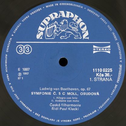 Ludwig van Beethoven - The Czech Philharmonic Orchestra, Paul Kletzki : 5·Symfonie C Moll Osudová (LP, Album, RP)
