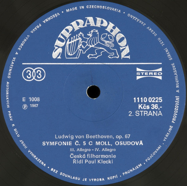 Ludwig van Beethoven - The Czech Philharmonic Orchestra, Paul Kletzki : 5·Symfonie C Moll Osudová (LP, Album, RP)