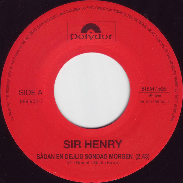 Sir Henry & His Butlers : Så`dan En Dejlig Søndag Morgen (7", Single)