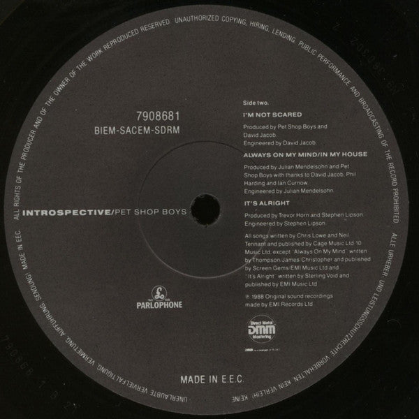 Pet Shop Boys : Introspective (LP, Album, DMM)