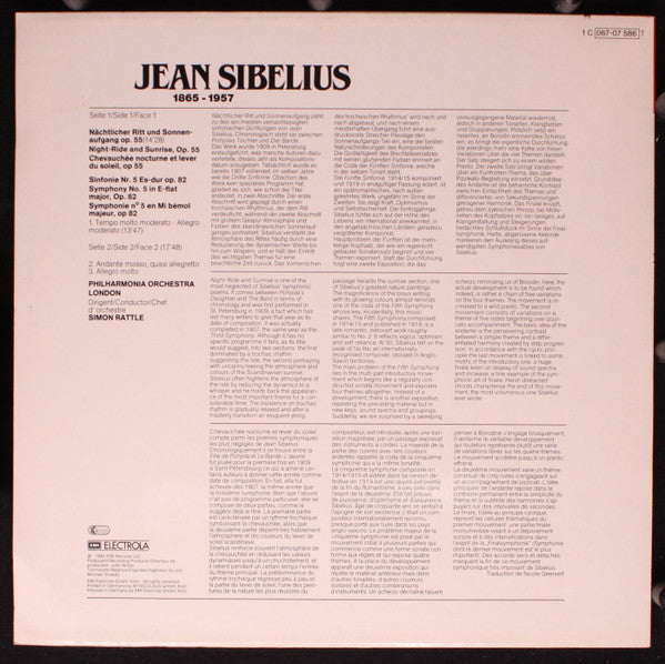 Jean Sibelius - Sir Simon Rattle, Philharmonia Orchestra : Sinfonie Nr.5 In Es-dur Op.82 - Nächtlicher Ritt Und Sonnenaufgang (LP)