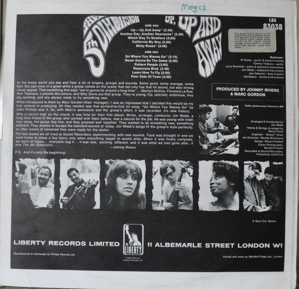 The 5th Dimension* : Up, Up And Away (LP, Album)