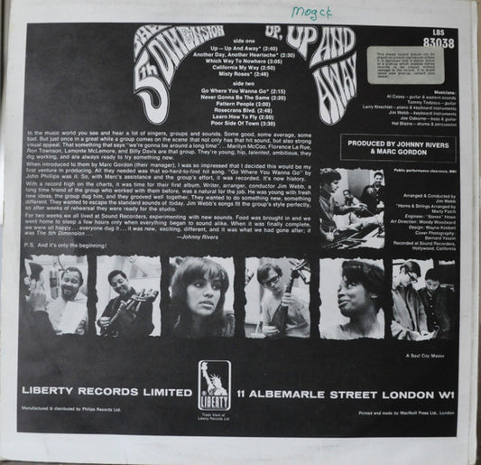 The 5th Dimension* : Up, Up And Away (LP, Album)