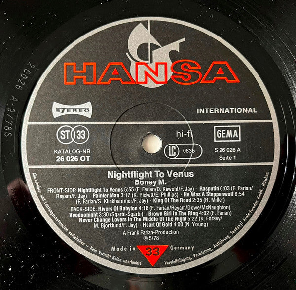 Boney M. : Nightflight To Venus (LP, Album, Fou)