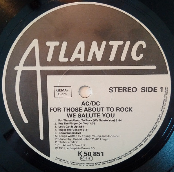 AC/DC : For Those About To Rock (We Salute You) (LP, Album, RE, Gat)