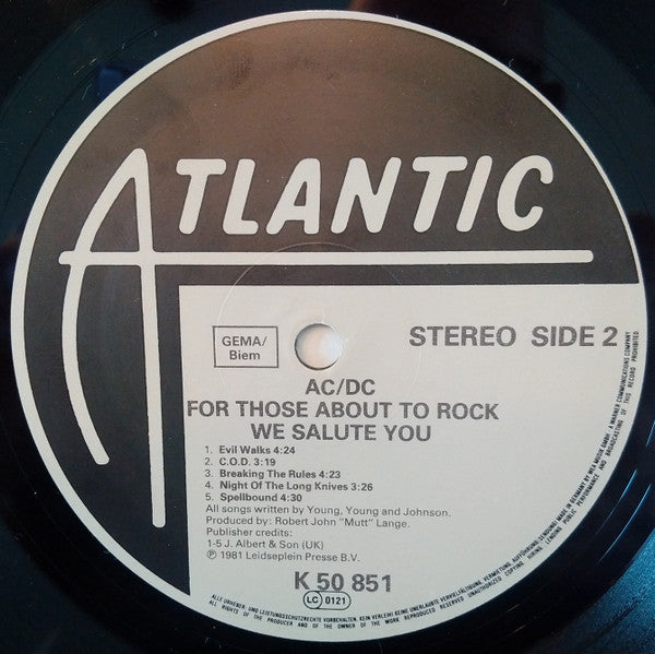 AC/DC : For Those About To Rock (We Salute You) (LP, Album, RE, Gat)