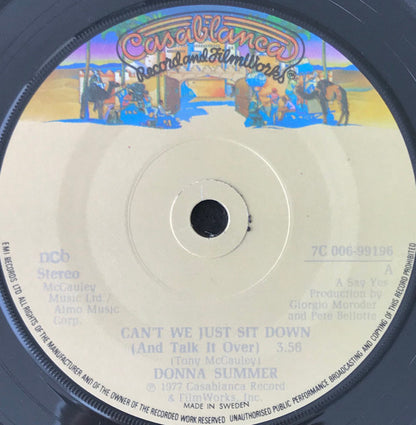 Donna Summer : Can't We Just Sit Down (And Talk It Over) / I Feel Love (7", Single, Sol)