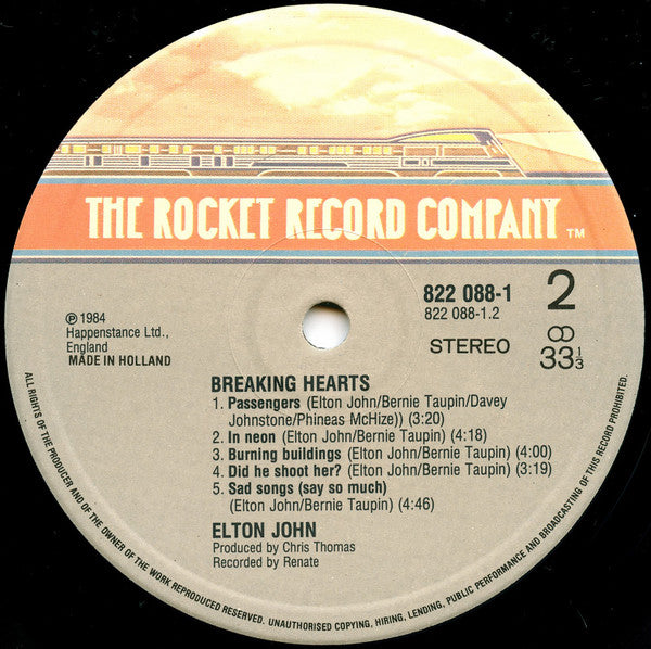 Elton John : Breaking Hearts (LP, Album)