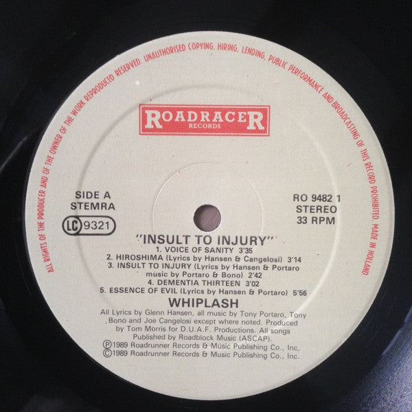 Whiplash (5) : Insult To Injury (LP, Album)